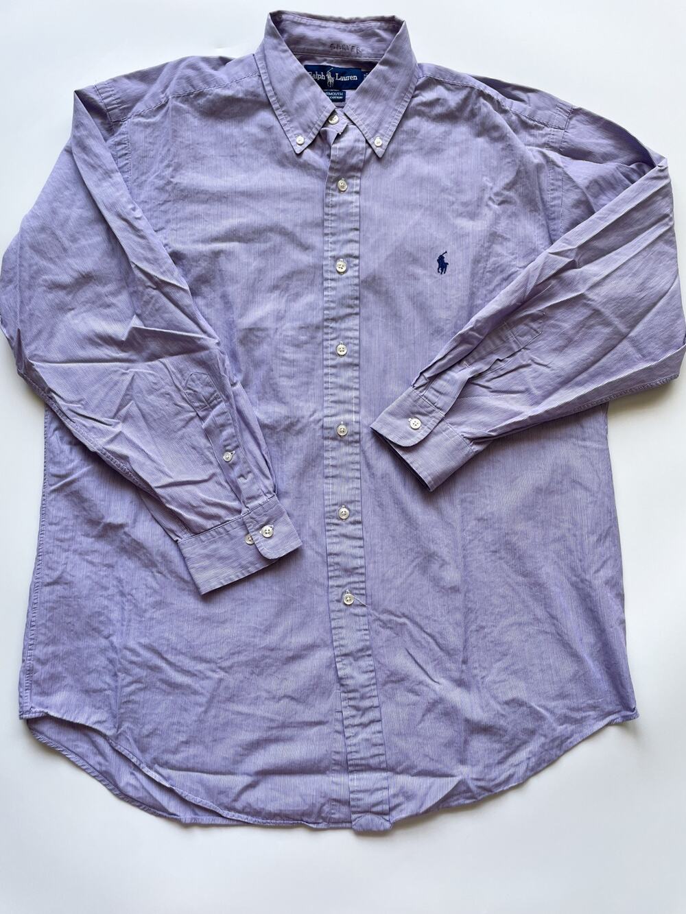 Men's Ralph Lauren Yarmouth Cotton Dress Shirt Blue Pin Stripe Size 16 32/33